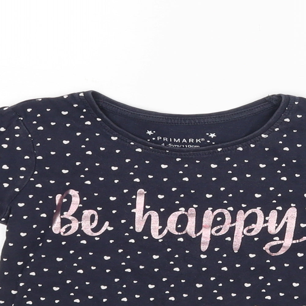 Primark Girls Blue Polka Dot  Basic T-Shirt Size 4-5 Years  - Be Happy