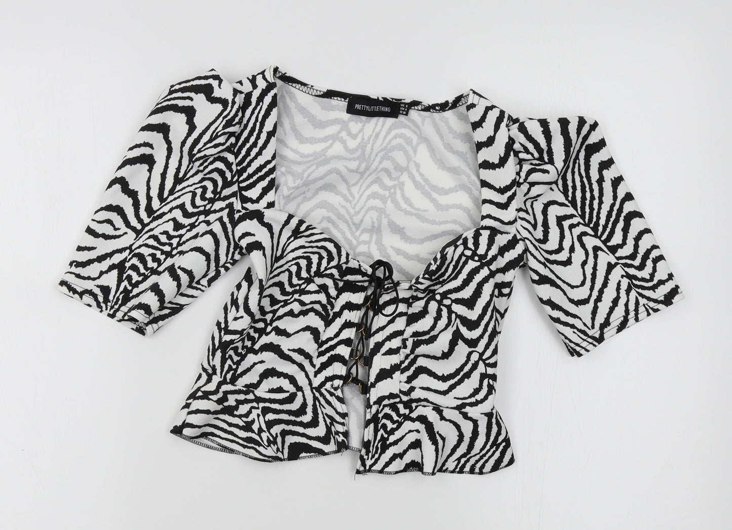 PRETTYLITTLETHING Womens White Animal Print  Basic T-Shirt Size 8