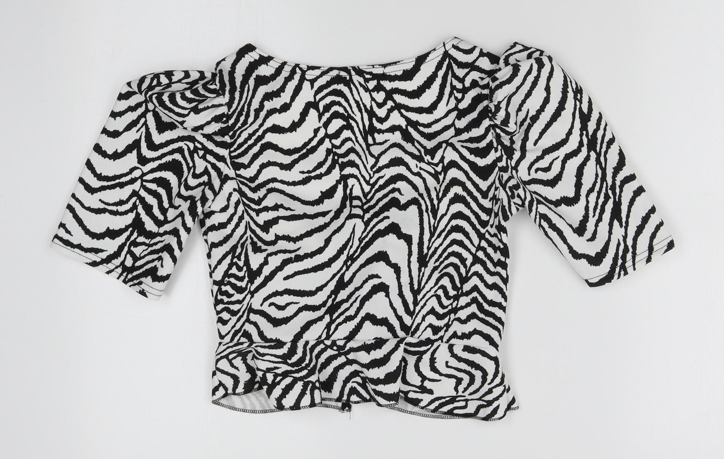 PRETTYLITTLETHING Womens White Animal Print  Basic T-Shirt Size 8