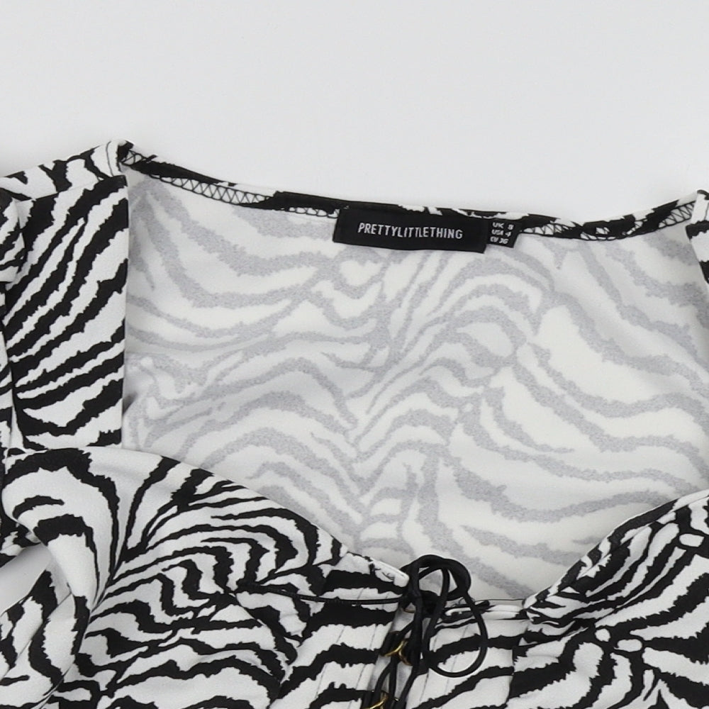 PRETTYLITTLETHING Womens White Animal Print  Basic T-Shirt Size 8
