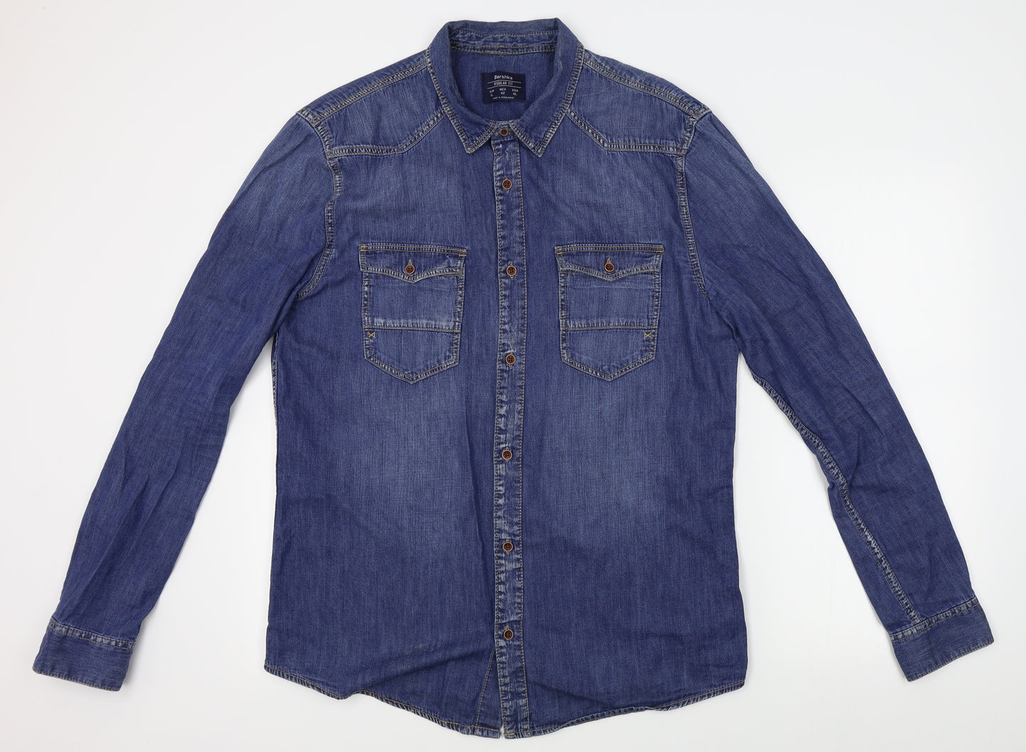 Bershka Mens Blue    Button-Up Size XL