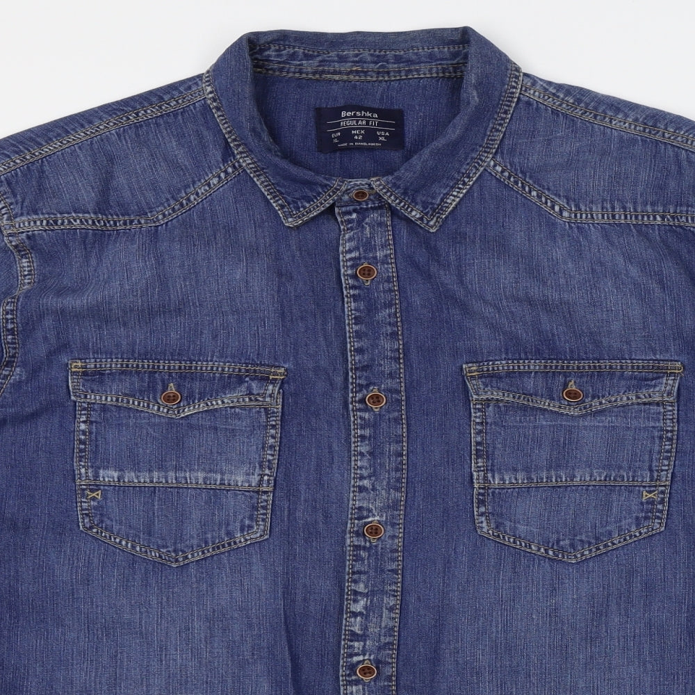 Bershka Mens Blue    Button-Up Size XL