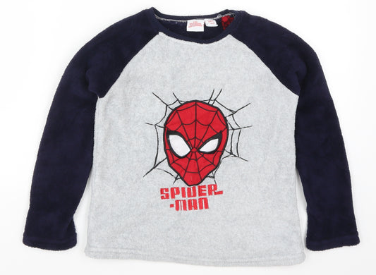 Front view of Primark boys’ grey solid pyjama top, size 8-9, years - spider man