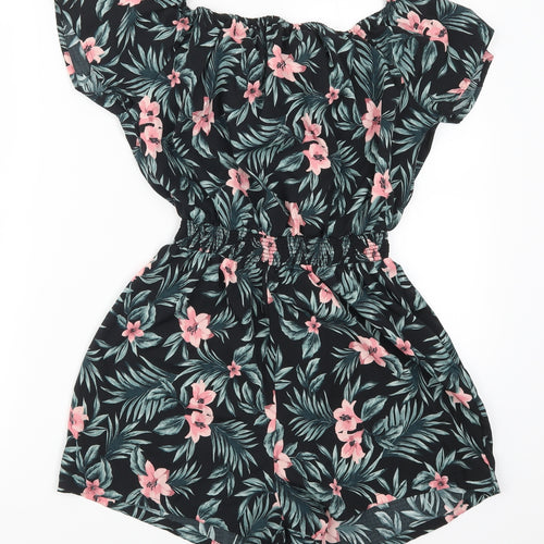 New Look Girls Green Floral  Playsuit One-Piece Size 15 Years  - Pink Flowers