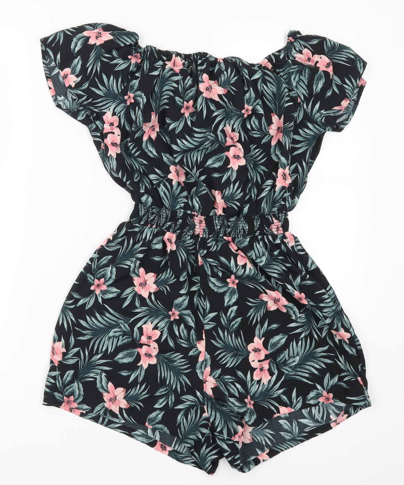 New Look Girls Green Floral  Playsuit One-Piece Size 15 Years  - Pink Flowers