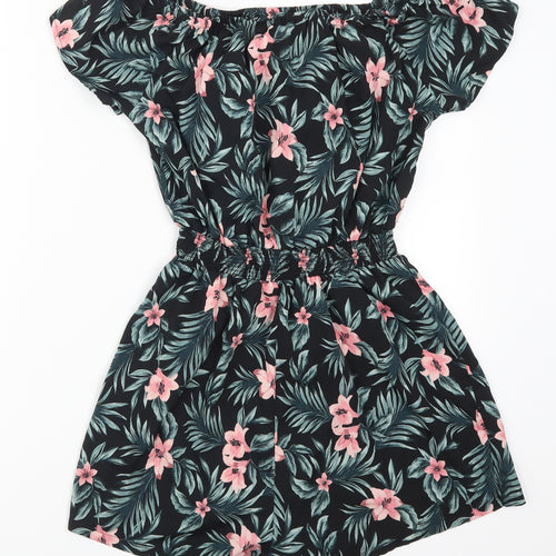 New Look Girls Green Floral  Playsuit One-Piece Size 15 Years  - Pink Flowers