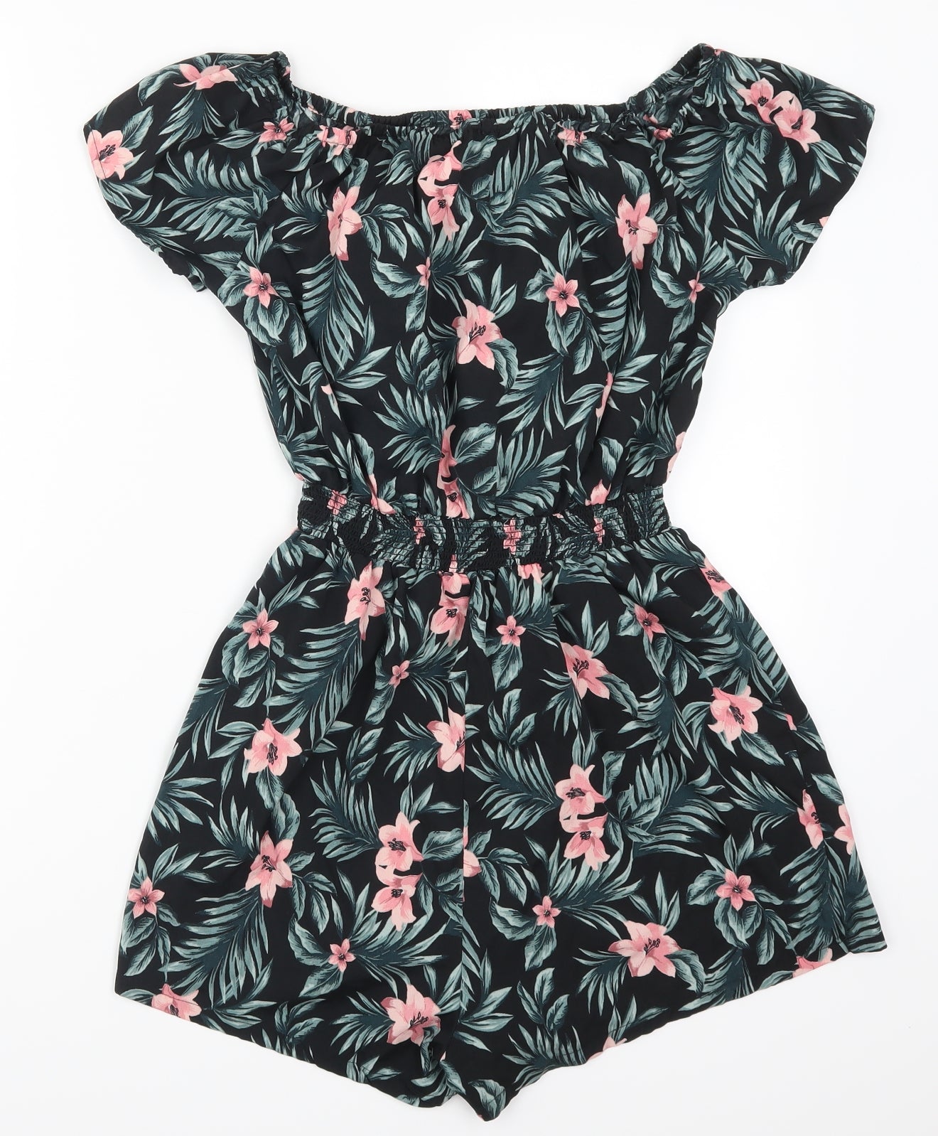 New Look Girls Green Floral  Playsuit One-Piece Size 15 Years  - Pink Flowers