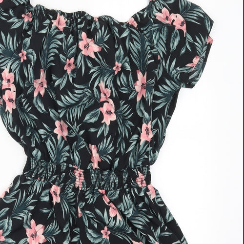 New Look Girls Green Floral  Playsuit One-Piece Size 15 Years  - Pink Flowers