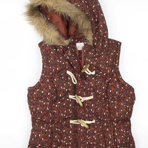 George Womens Brown Animal Print  Gilet Coat Size 8