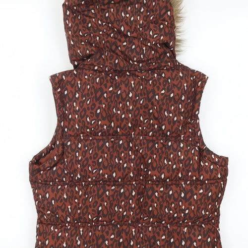 George Womens Brown Animal Print  Gilet Coat Size 8
