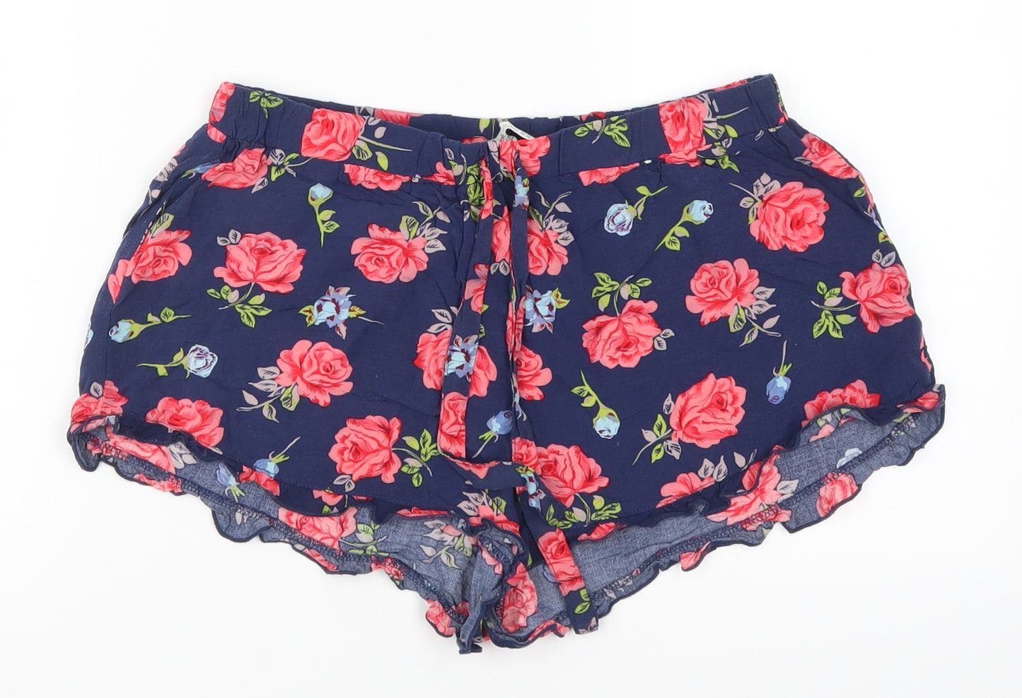 Primark Womens Blue Floral  Mom Shorts Size 10 - Pink Flowers