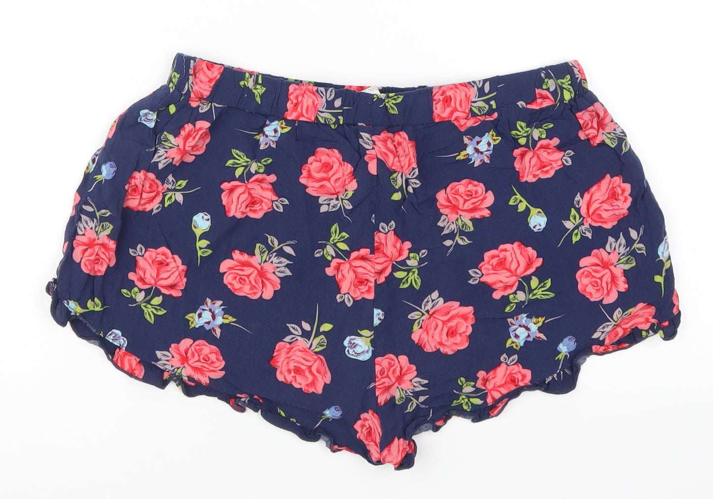 Primark Womens Blue Floral  Mom Shorts Size 10 - Pink Flowers