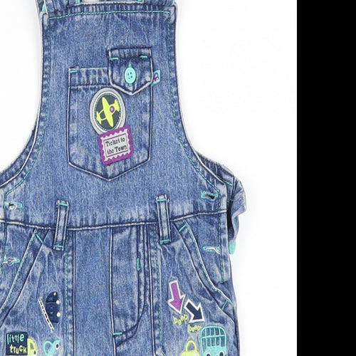 TU Boys Blue  Denim Dungaree One-Piece Size 6-9 Months  - Ticket To Town Badge