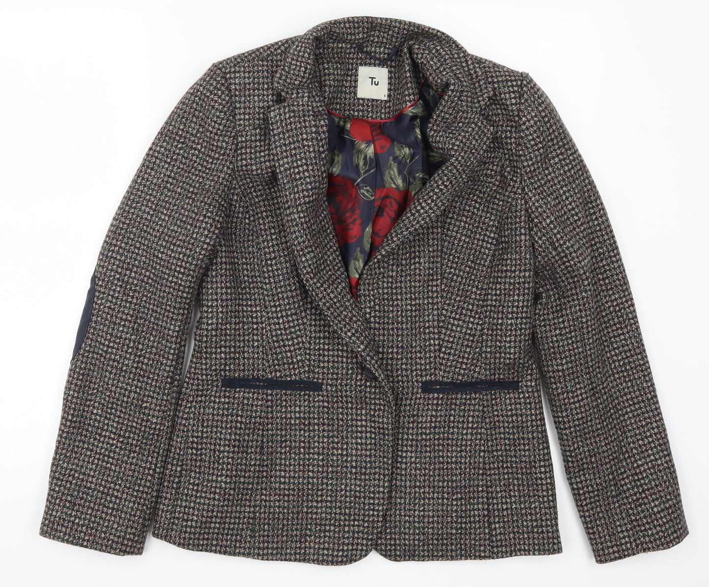 TU Womens Brown Check  Jacket Suit Jacket Size 8