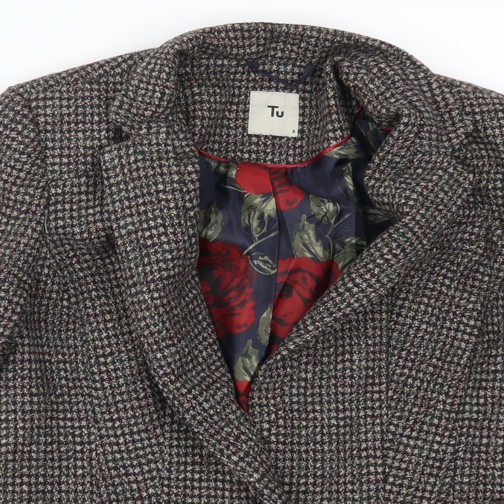 TU Womens Brown Check  Jacket Suit Jacket Size 8