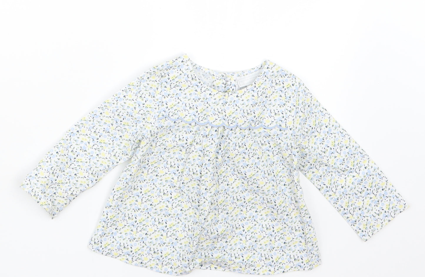 The Little White Company Girls Blue Floral  Basic T-Shirt Size 3-6 Months