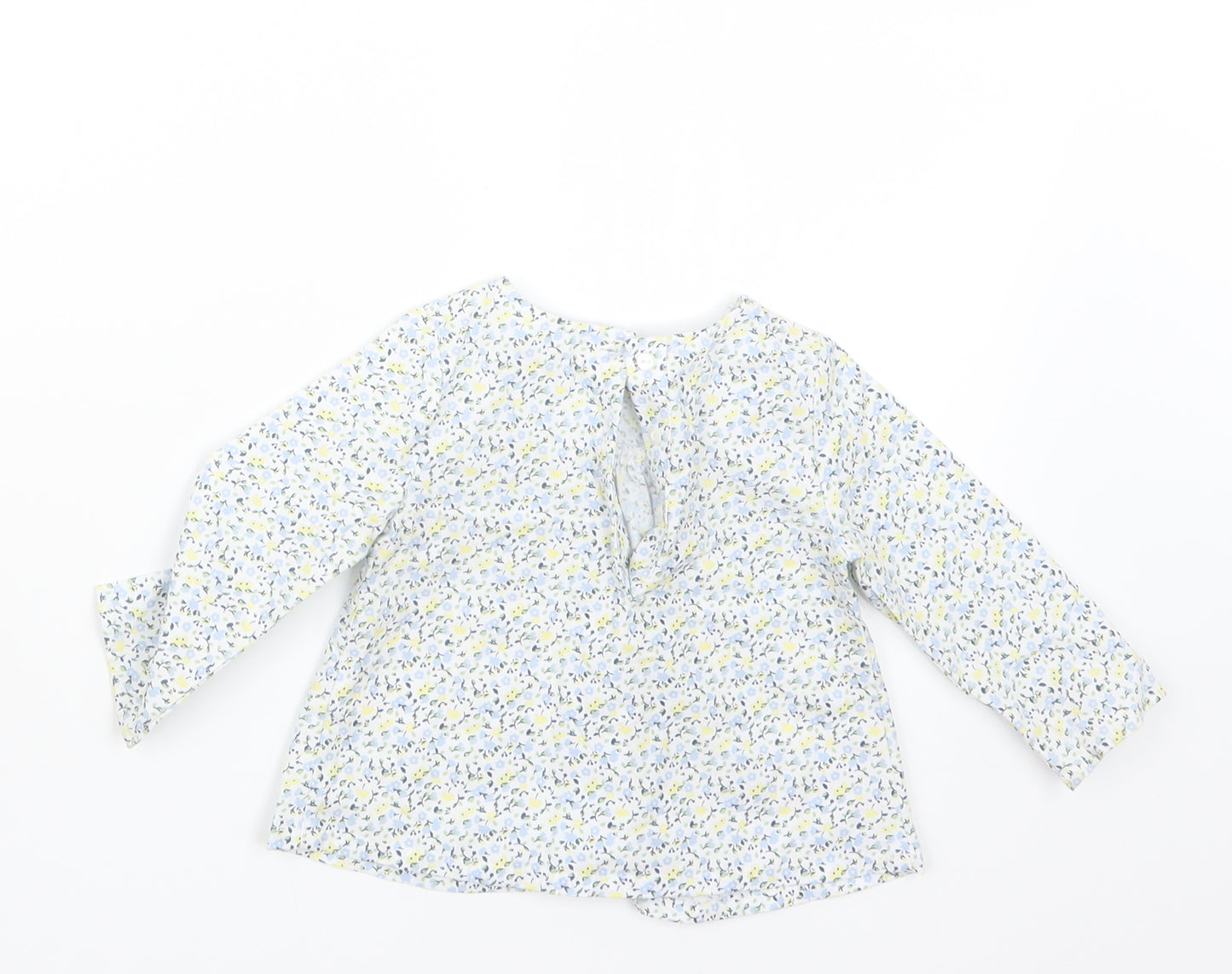 The Little White Company Girls Blue Floral  Basic T-Shirt Size 3-6 Months