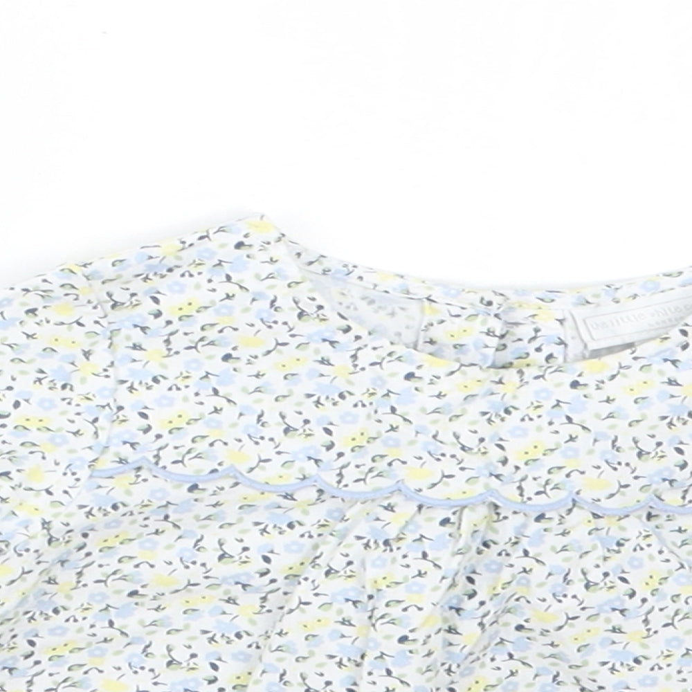 The Little White Company Girls Blue Floral  Basic T-Shirt Size 3-6 Months