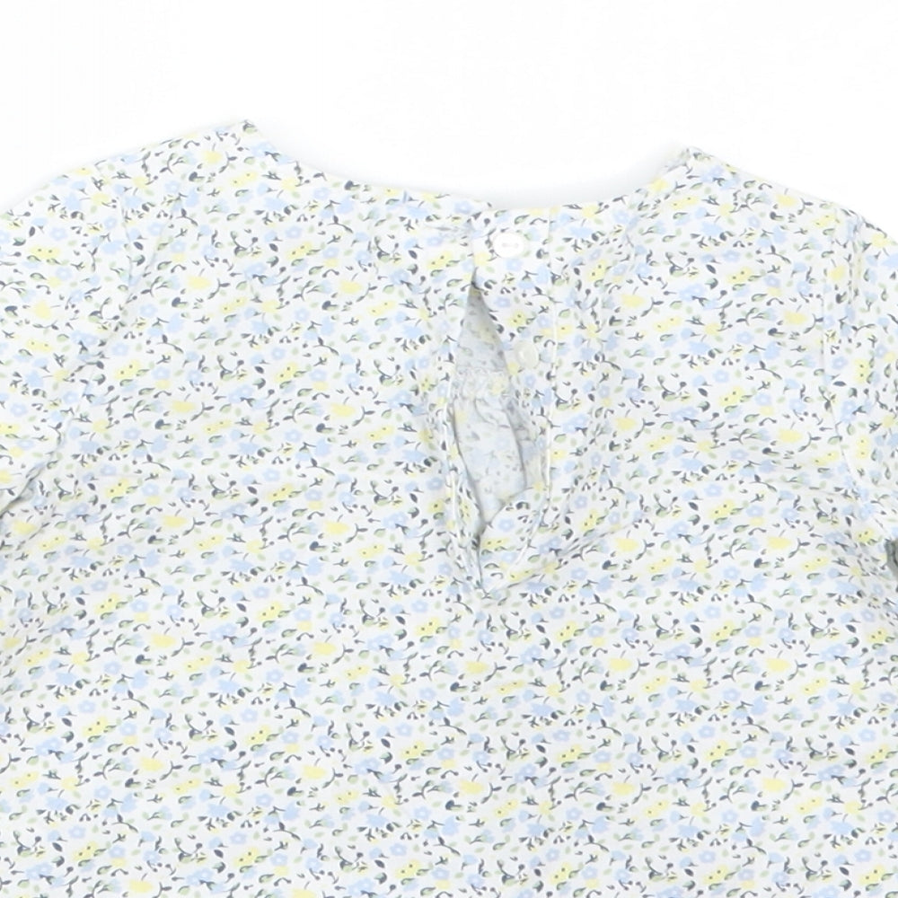 The Little White Company Girls Blue Floral  Basic T-Shirt Size 3-6 Months