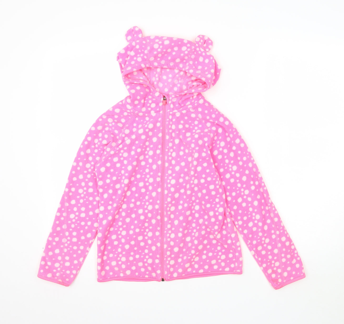 H&M Girls Pink Polka Dot Fleece Full Zip Hoodie Size 9-10 Years