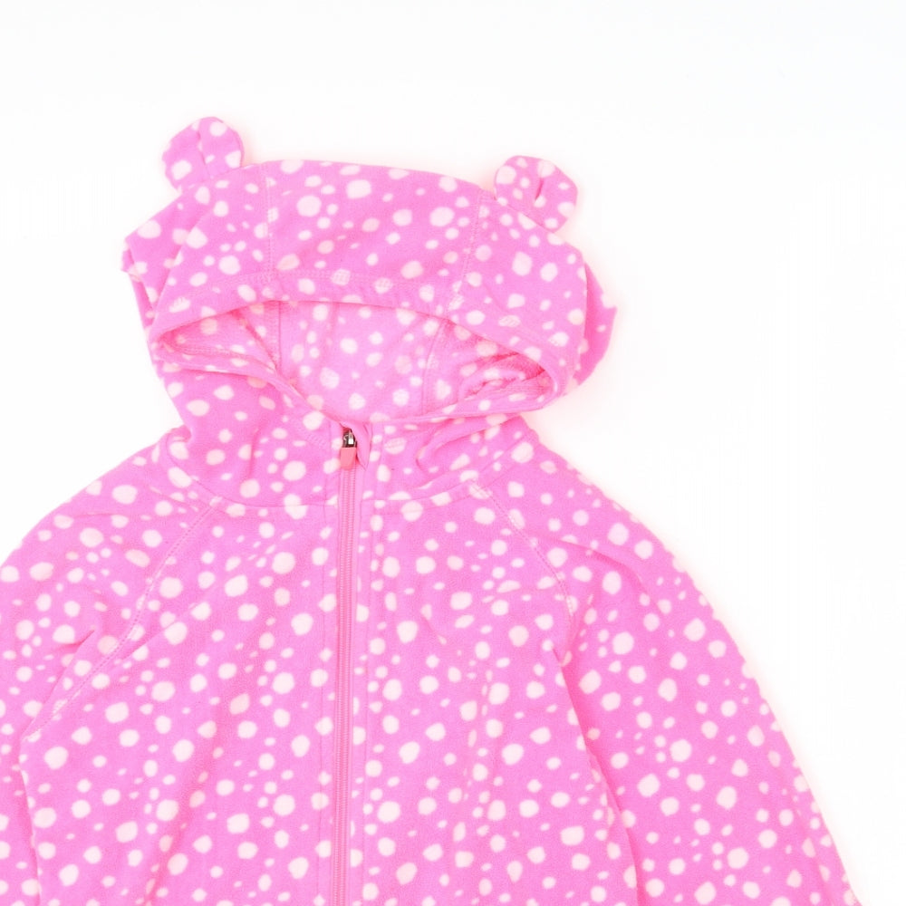 H&M Girls Pink Polka Dot Fleece Full Zip Hoodie Size 9-10 Years