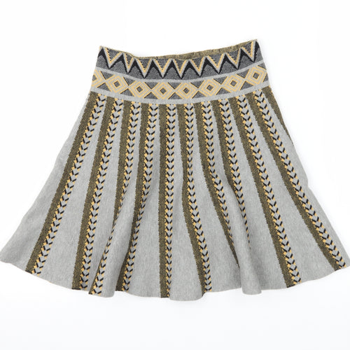 Flammode Girls Grey Geometric Knit Flare Skirt Size M