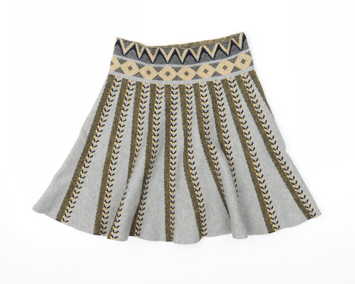 Flammode Girls Grey Geometric Knit Flare Skirt Size M
