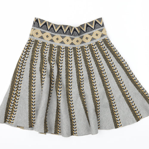 Flammode Girls Grey Geometric Knit Flare Skirt Size M