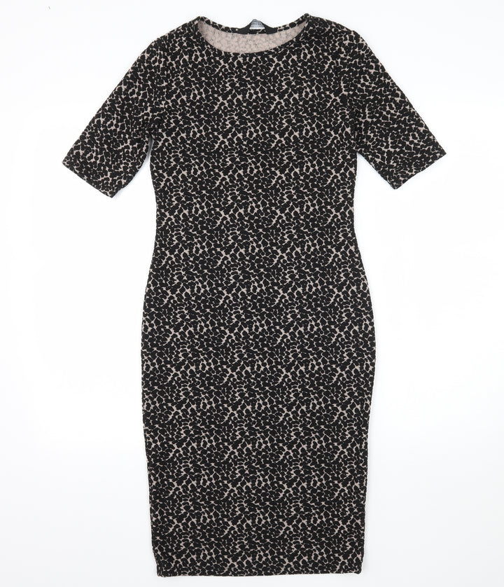 Dorothy Perkins Womens Black Animal Print Jacquard Pencil Dress Size 6