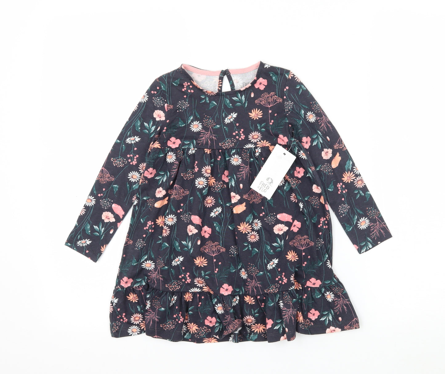 F&F Girls Multicoloured Floral Jersey T-Shirt Dress  Size 18-24 Months