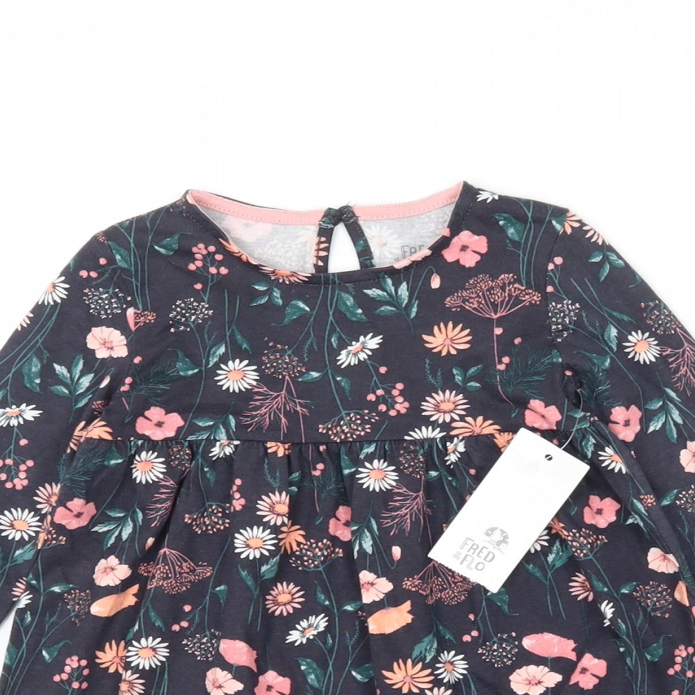 F&F Girls Multicoloured Floral Jersey T-Shirt Dress  Size 18-24 Months
