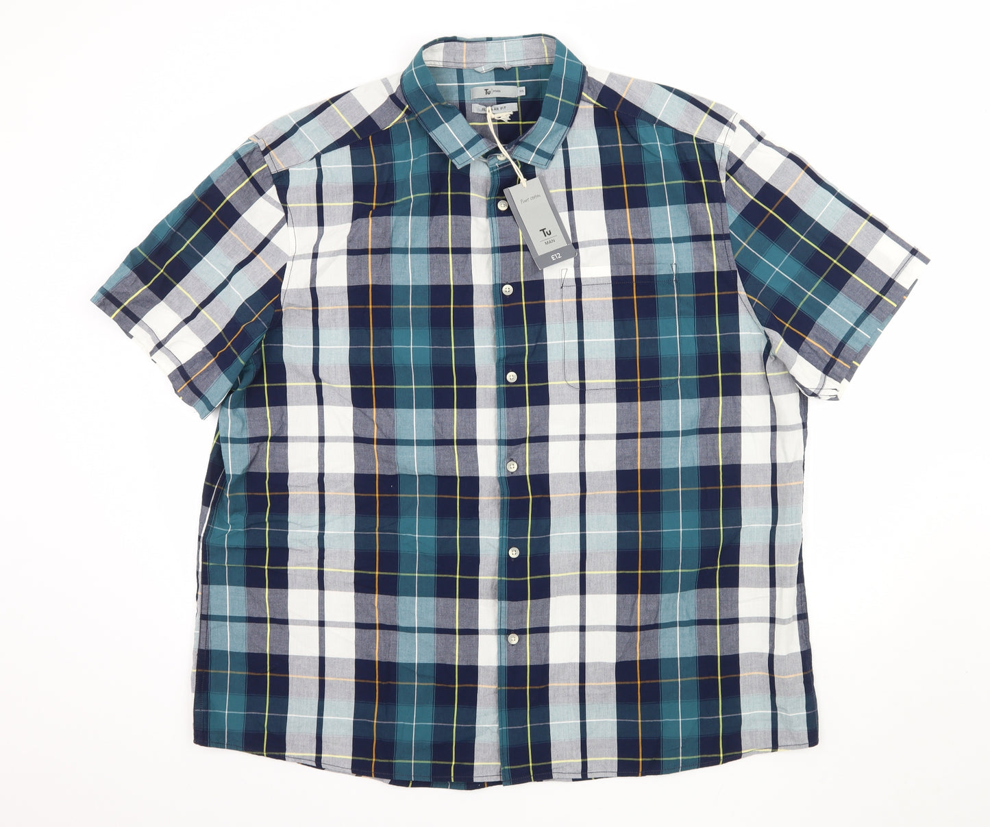 TU Mens Blue Check   Button-Up Size 2XL