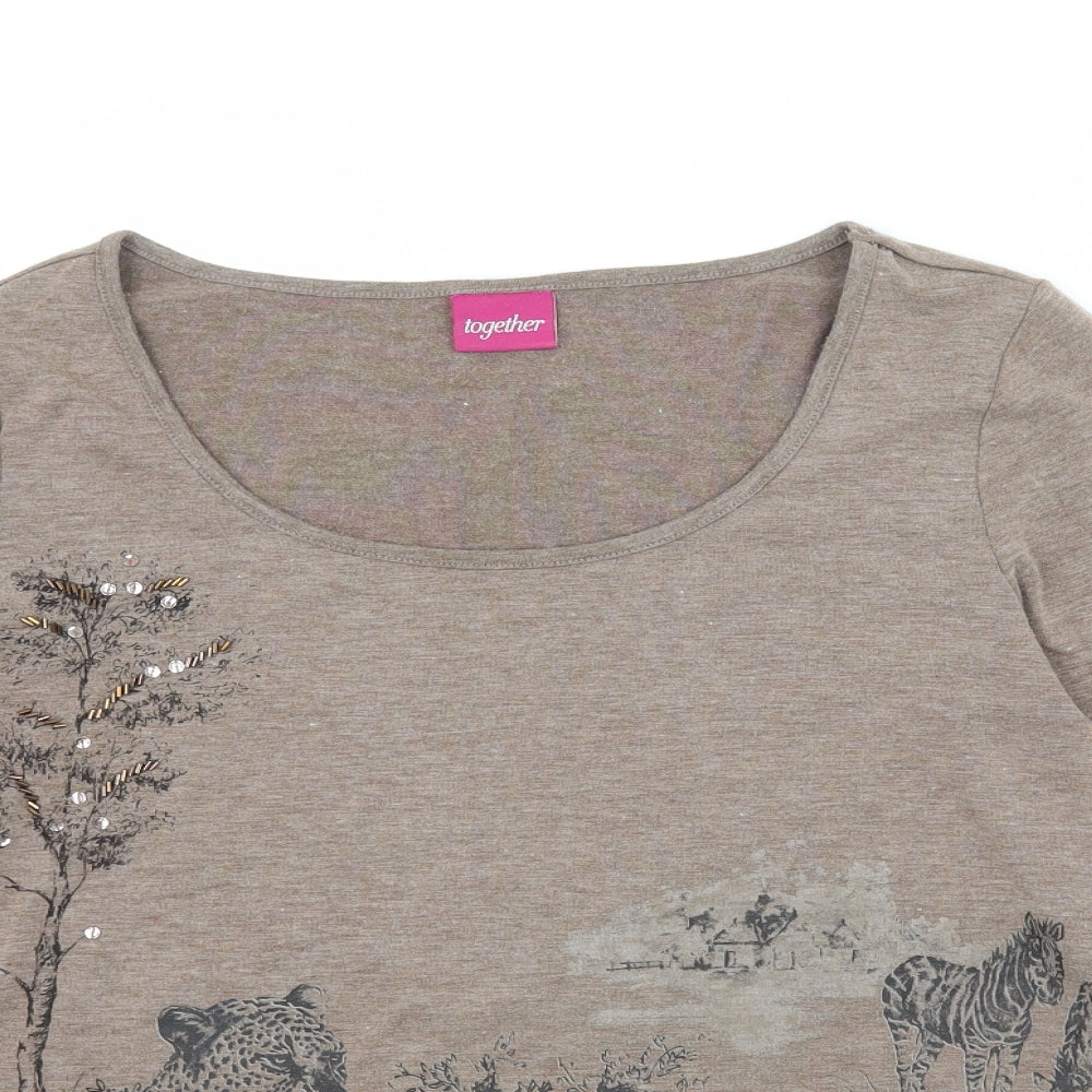 Together Womens Brown  Jersey Basic T-Shirt Size 10
