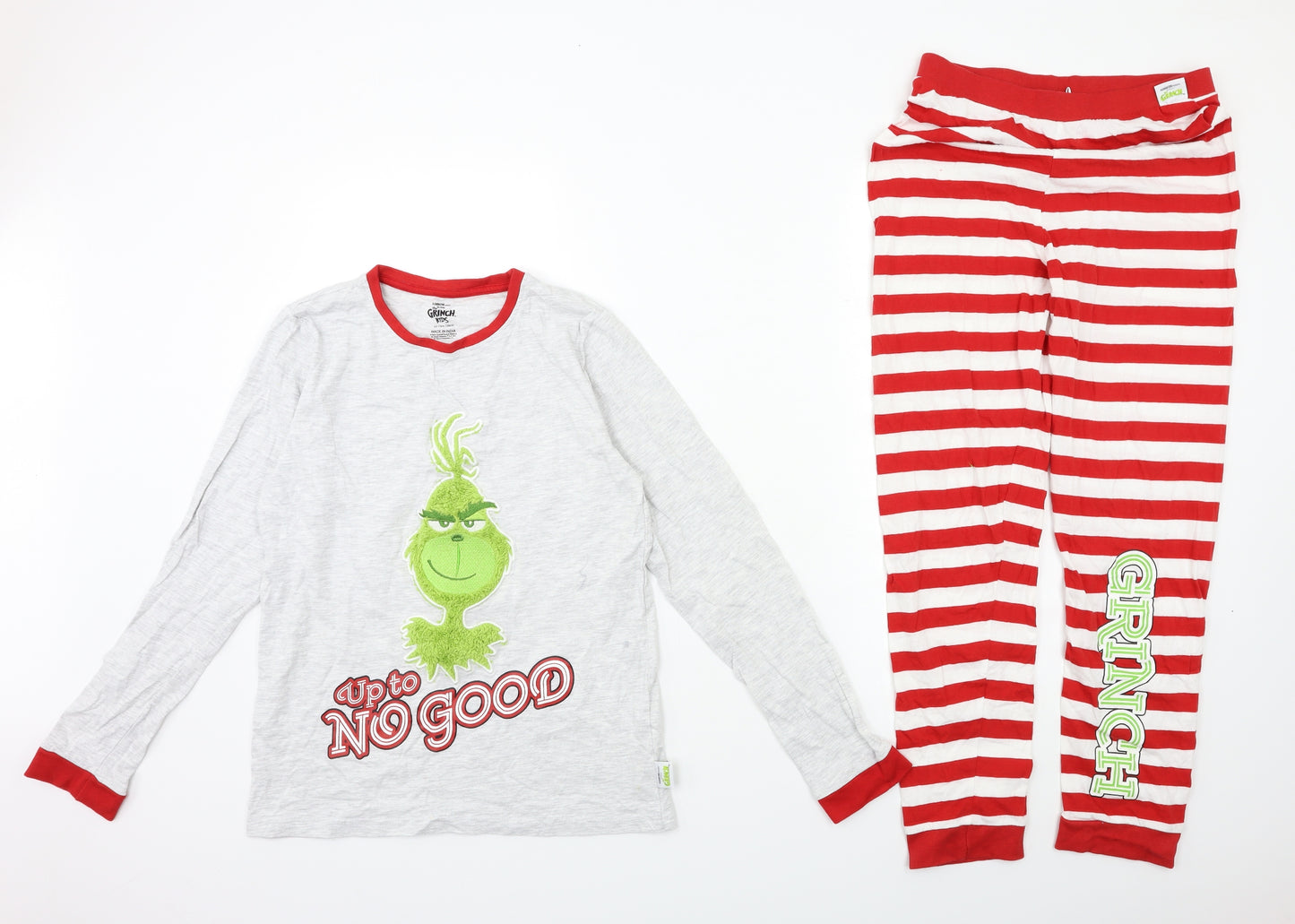 Primark Boys Red Striped   Pyjama Set Size 12-13 Years  - grinch
