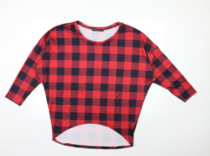 Zanzea Womens Red Check Basic T-Shirt Size M