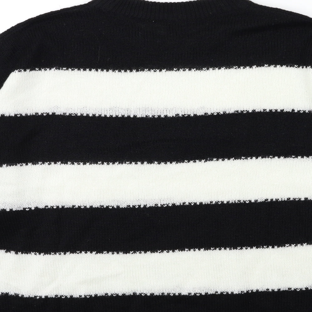H&M Womens Black Striped Knit Pullover Jumper Size M