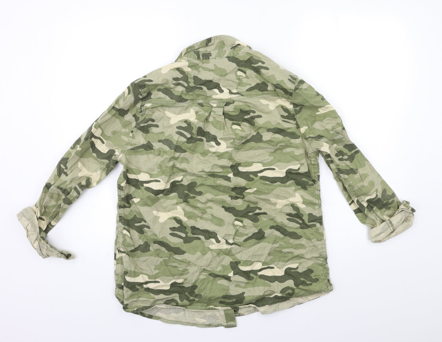 TU Womens Green Camouflage  Basic Button-Up Size 10