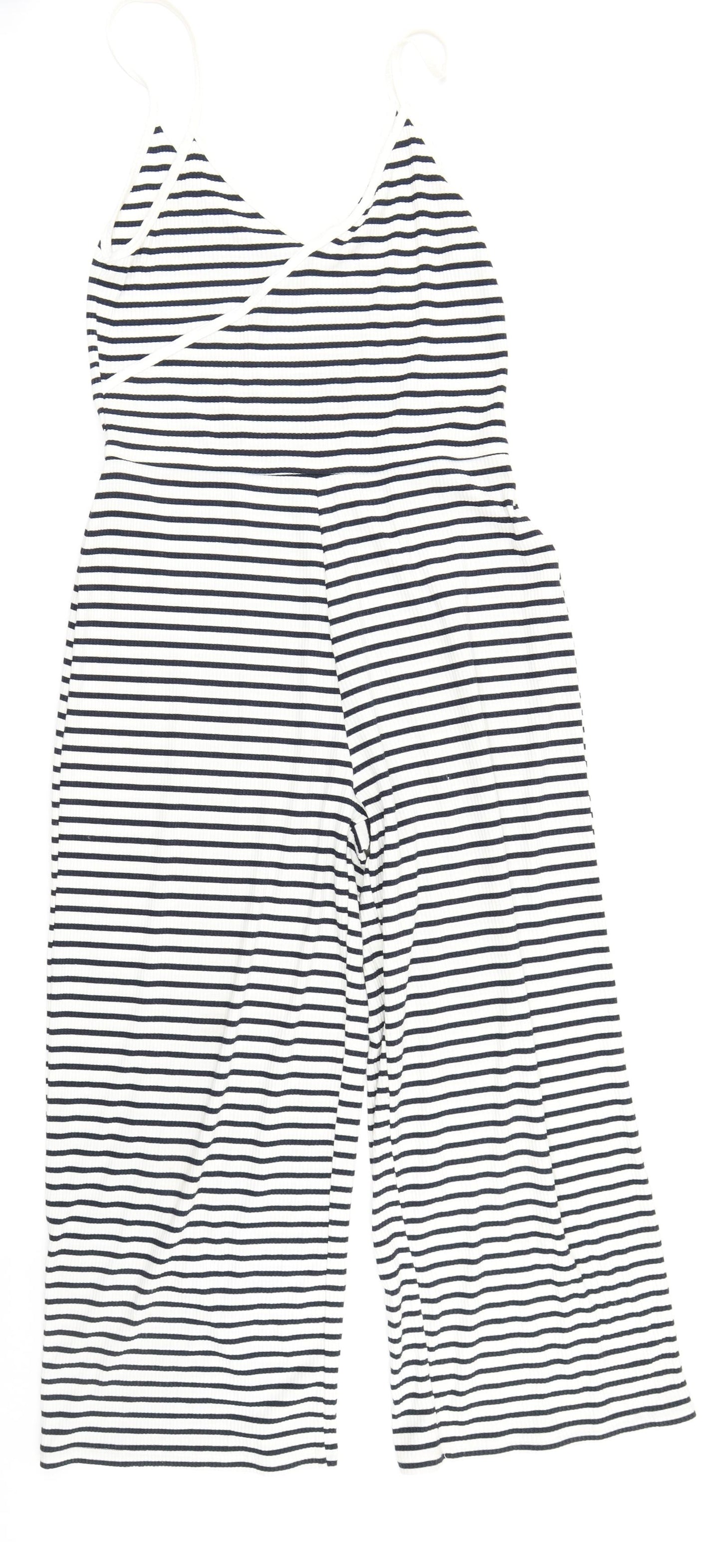 Topshop Womens White Striped  Jumpsuit One-Piece Size 12 L23 in