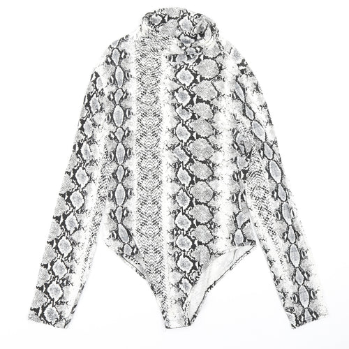 PRETTYLITTLETHING Womens White Animal Print  Bodysuit One-Piece Size 12