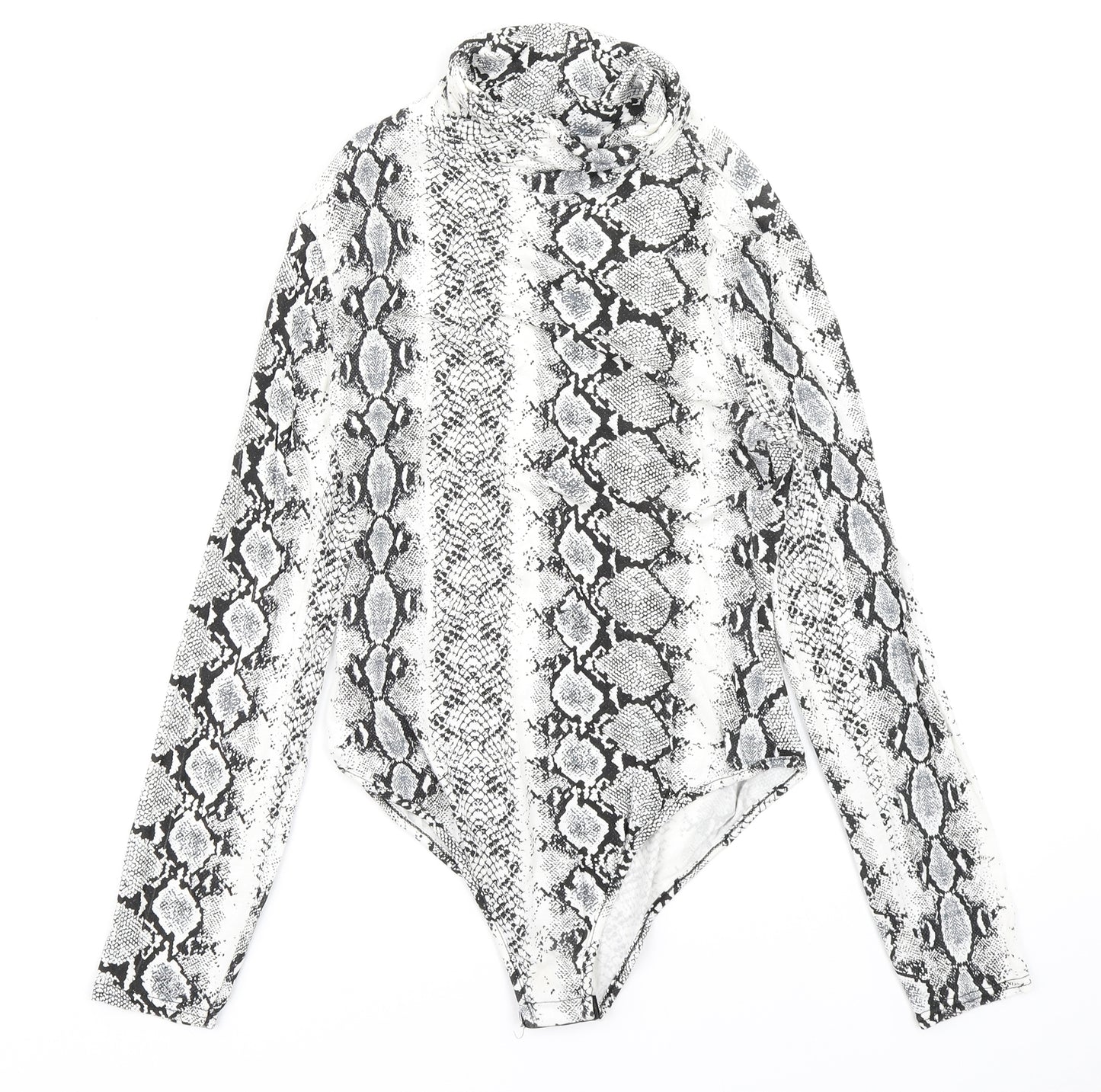 PRETTYLITTLETHING Womens White Animal Print  Bodysuit One-Piece Size 12