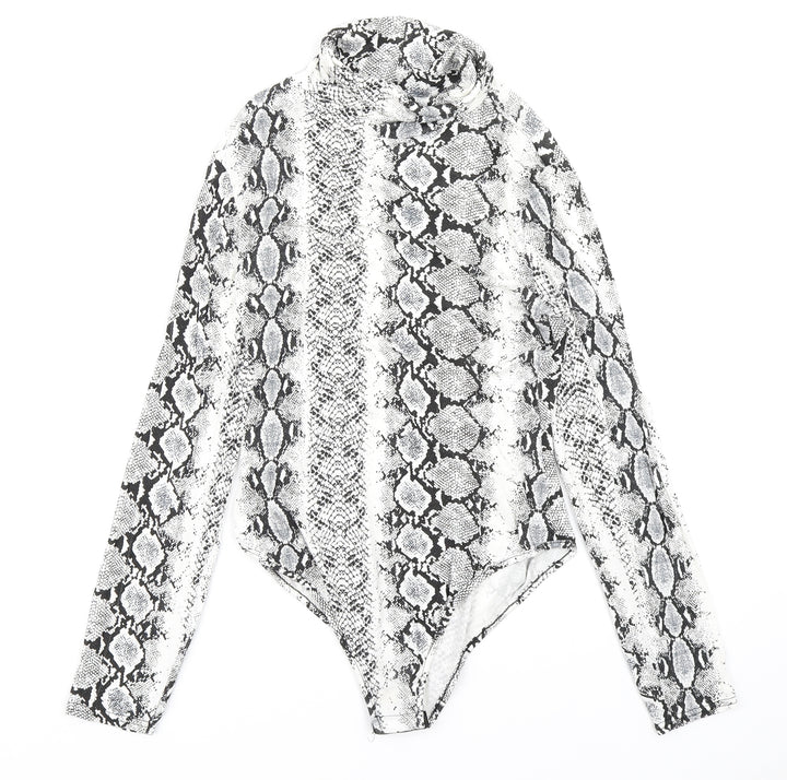 PRETTYLITTLETHING Womens White Animal Print  Bodysuit One-Piece Size 12