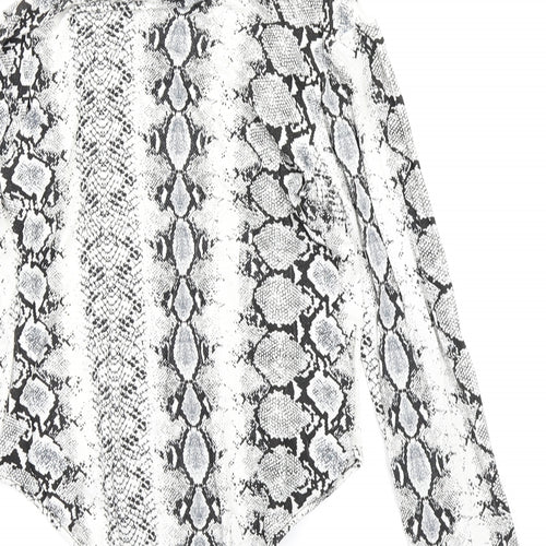 PRETTYLITTLETHING Womens White Animal Print  Bodysuit One-Piece Size 12