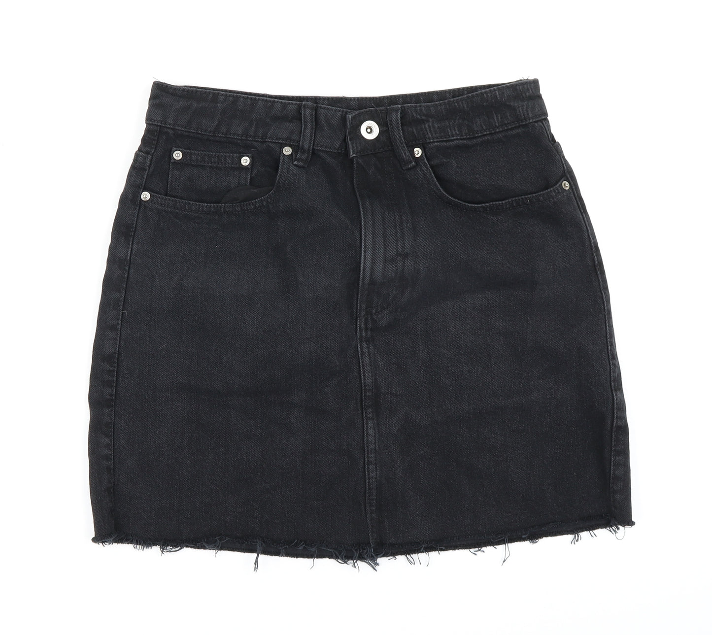 Zara Womens Black  Denim A-Line Skirt Size M