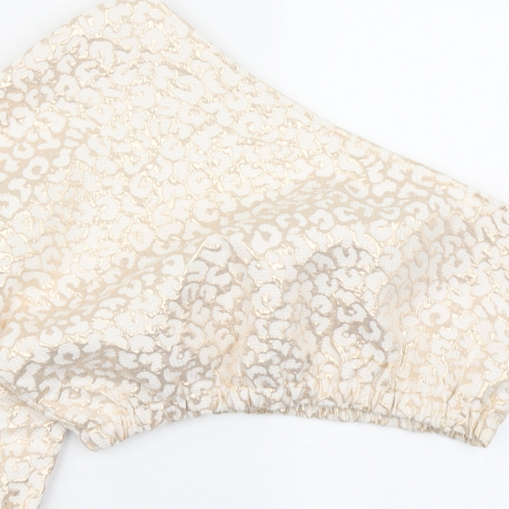 PRETTYLITTLETHING Womens Ivory Animal Print  Basic Blouse Size 12