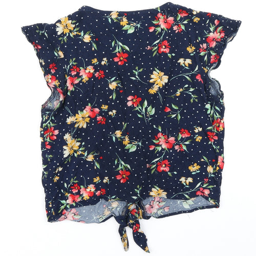 Bershka Womens Blue Floral  Cropped T-Shirt Size S
