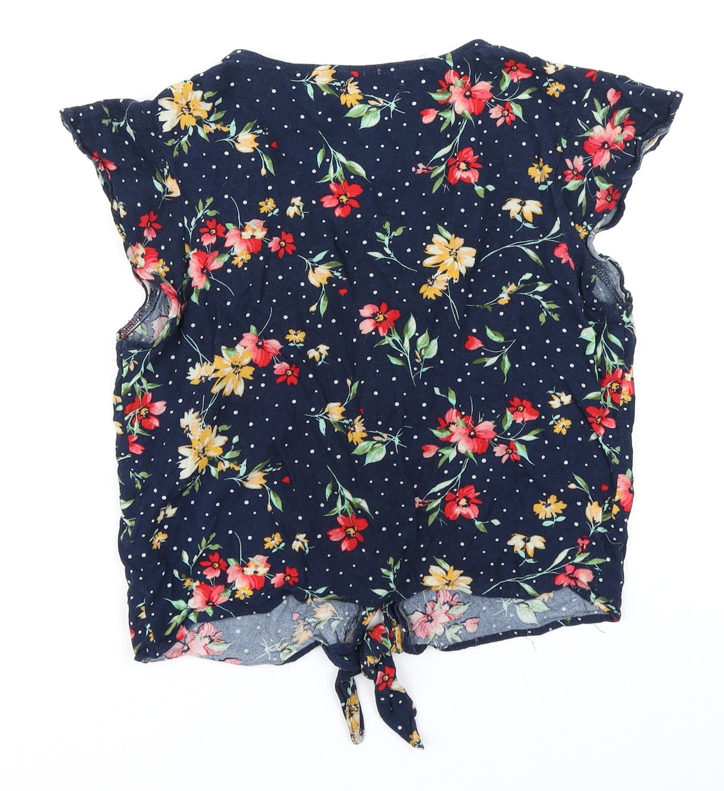 Bershka Womens Blue Floral  Cropped T-Shirt Size S