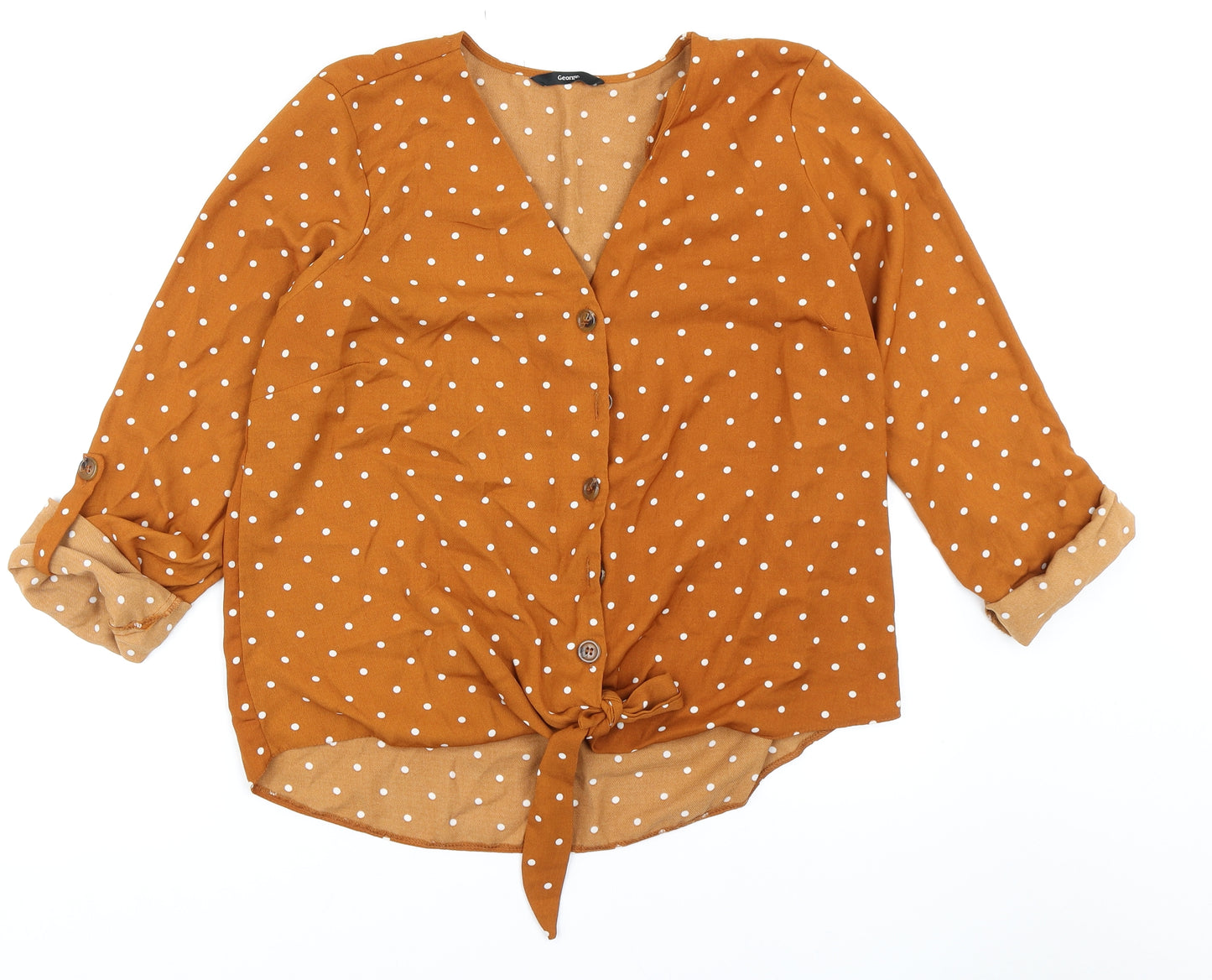 George Womens Brown Polka Dot  Basic Blouse Size 16