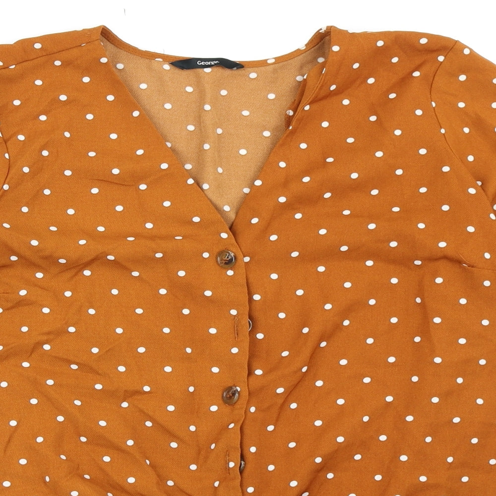 George Womens Brown Polka Dot  Basic Blouse Size 16