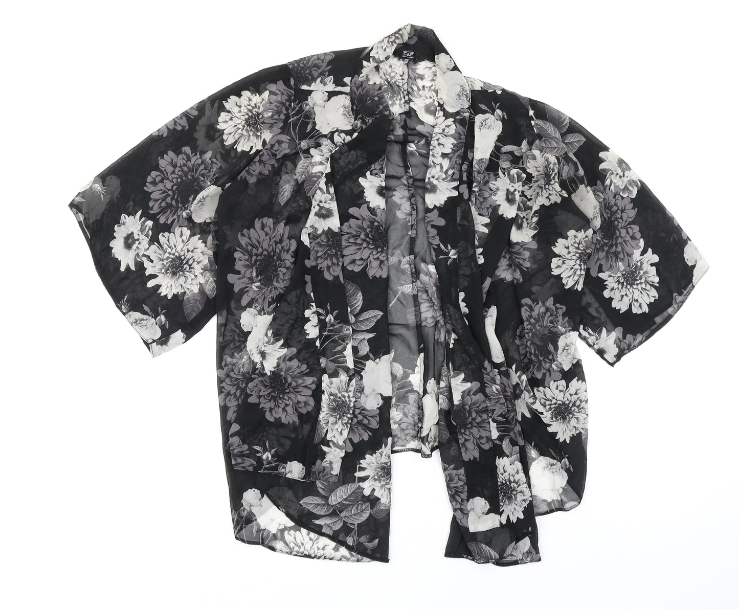 F&F Womens Black Floral  Kimono Jacket Size 12