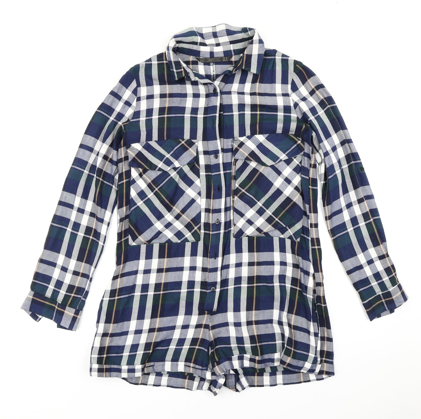 Zara Womens Blue Plaid  Romper One-Piece Size M